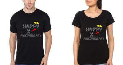 Happy Anniversary Couple Half Sleeves T-Shirts -FunkyTees