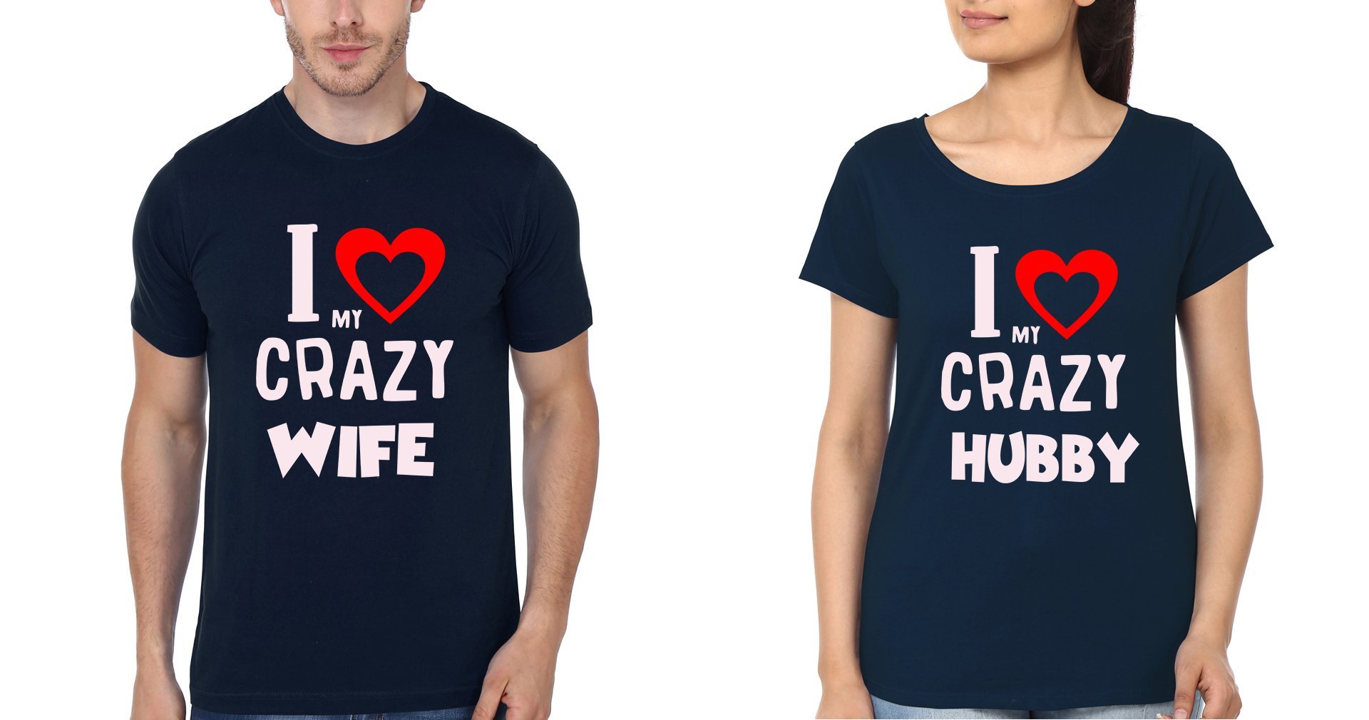 I Love My Crazy Wife Hubby Couple Half Sleeves T-Shirts -FunkyTees