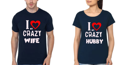 I Love My Crazy Wife Hubby Couple Half Sleeves T-Shirts -FunkyTees