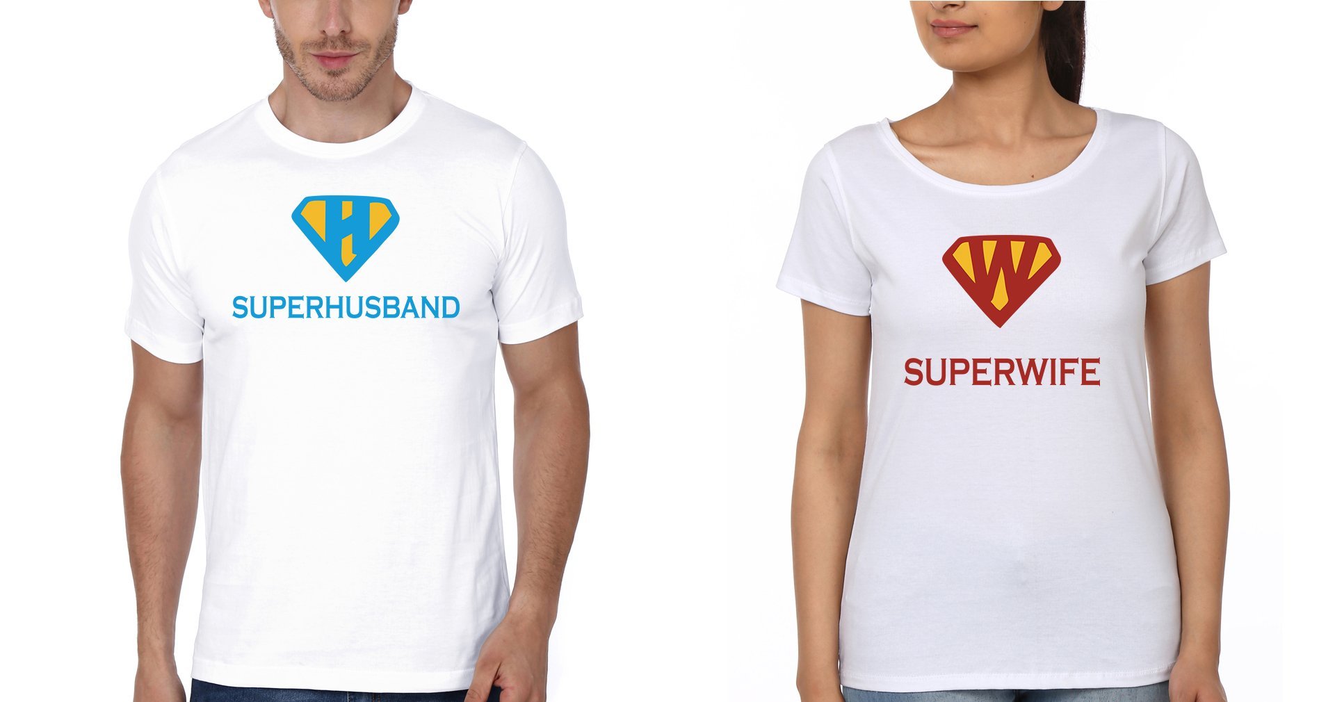 SuperHusband&Wife Couple Half Sleeves T-Shirts -FunkyTees