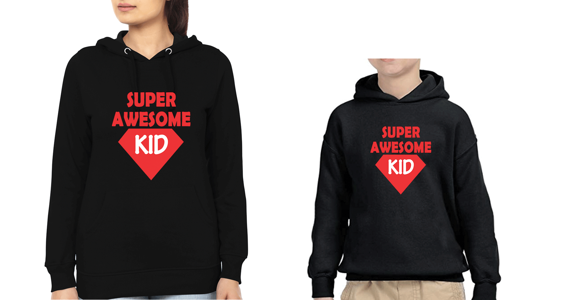 Super Awesome Kid Super Awesome Mom Mother and Son Matching Hoodies- FunkyTeesClub