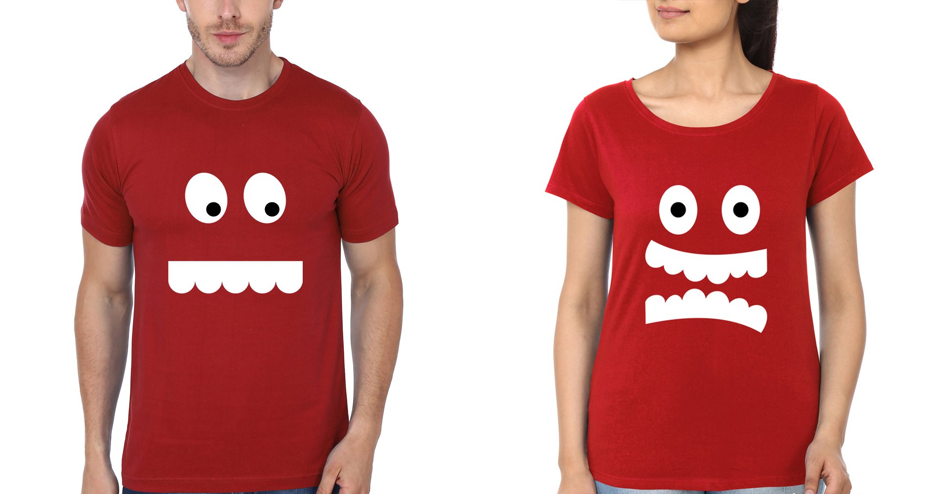 Eyes & Teeth Couple Half Sleeves T-Shirts -FunkyTees
