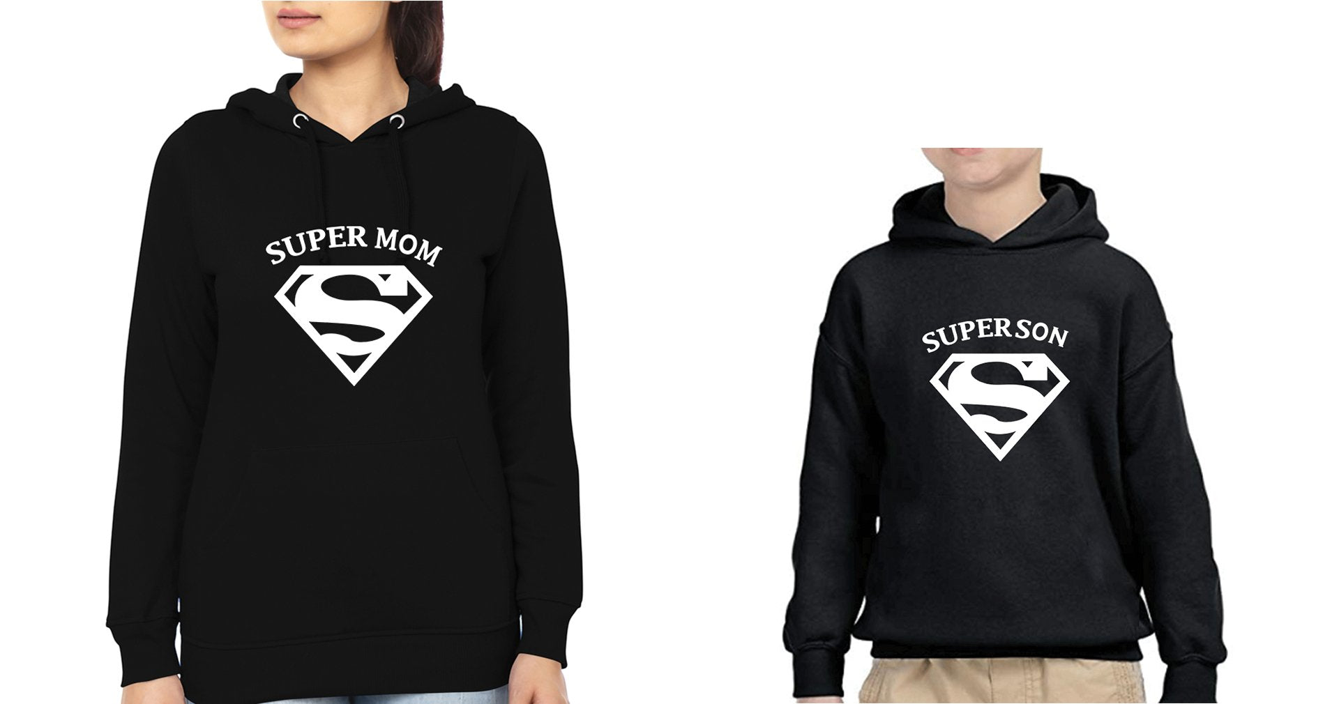 Super Mom Super Son Mother and Son Matching Hoodies- FunkyTeesClub