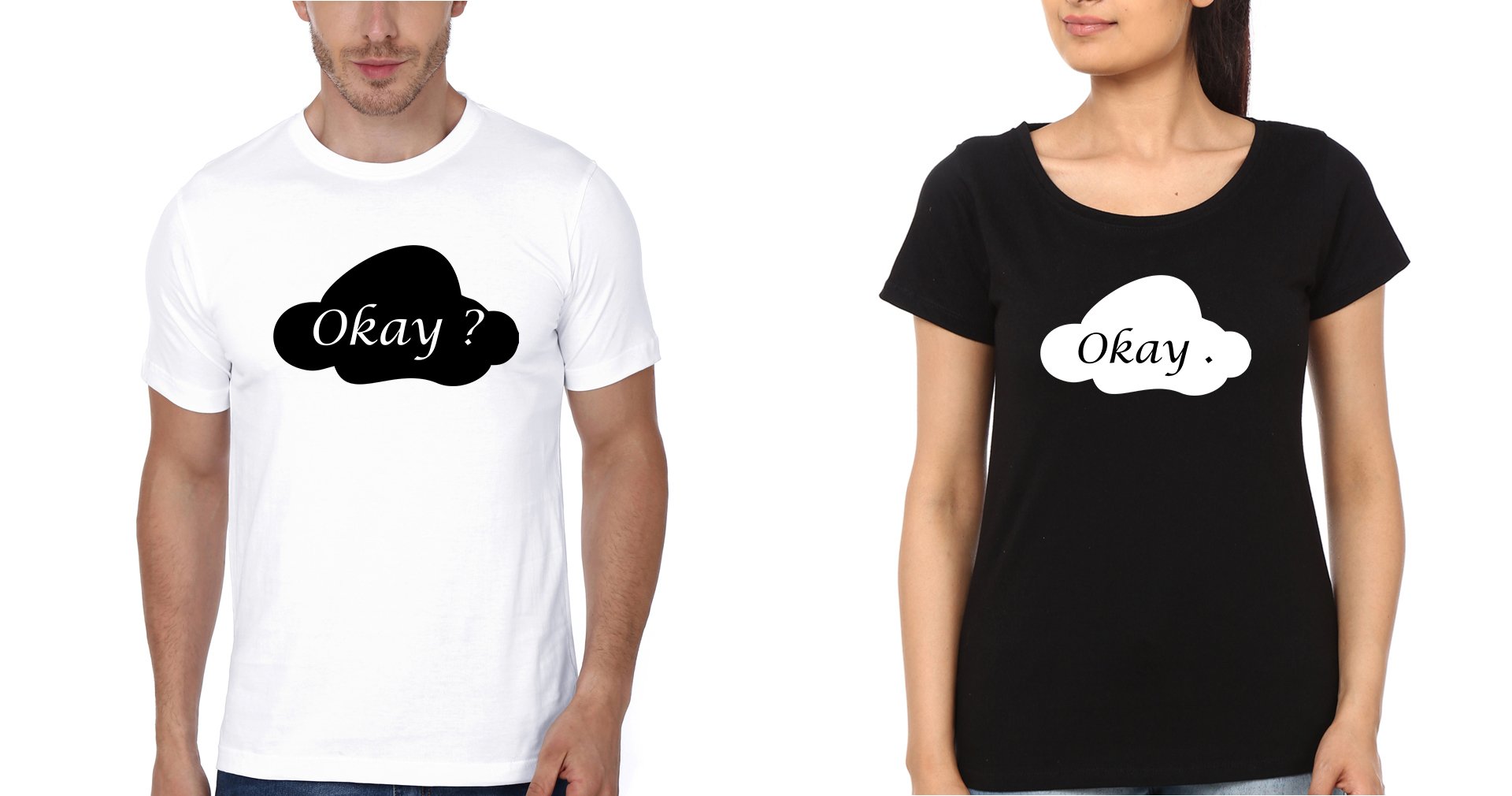 Okay Couple Half Sleeves T-Shirts -FunkyTees
