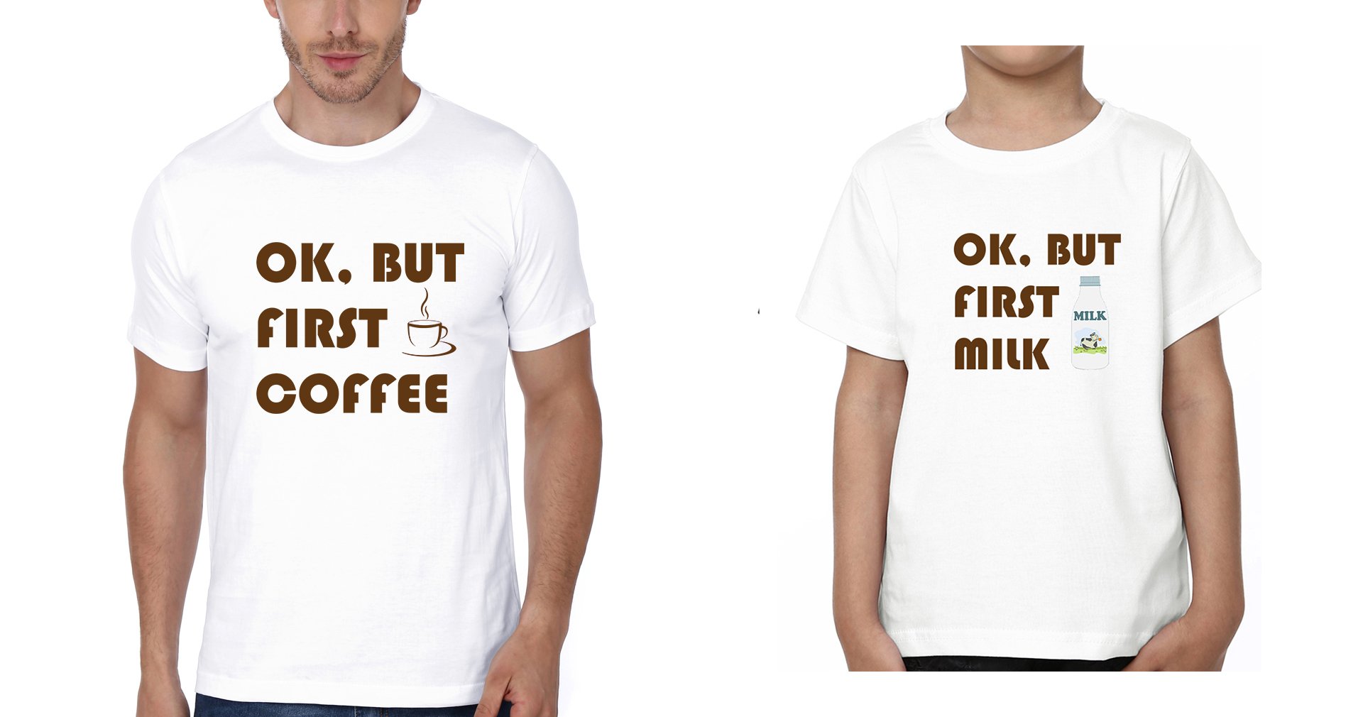 Ok But First Coffee Ok But First Milk Father and Son Matching T-Shirt- FunkyTeesClub