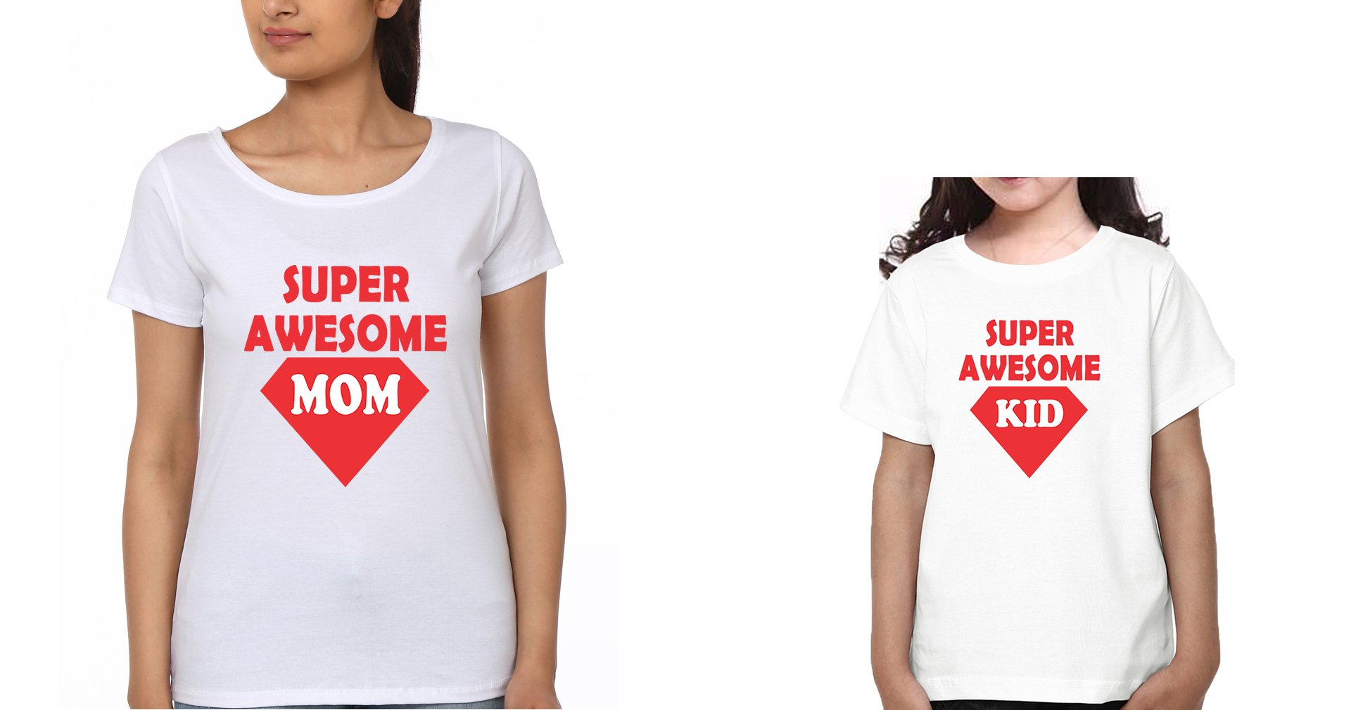 Super Awesome Mom Super Awesome Kid Mother and Daughter Matching T-Shirt- FunkyTeesClub