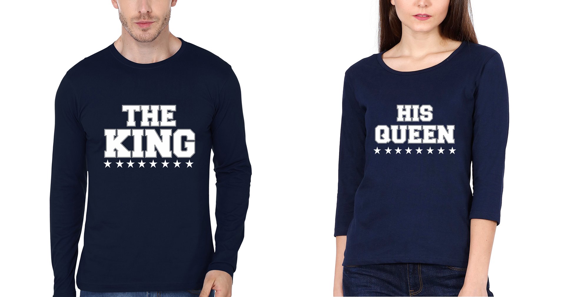The King His Queen Couple Full Sleeves T-Shirts -FunkyTees