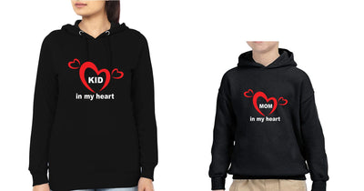 Mom In My Heart Kid in My Heart Mother and Son Matching Hoodies- FunkyTeesClub