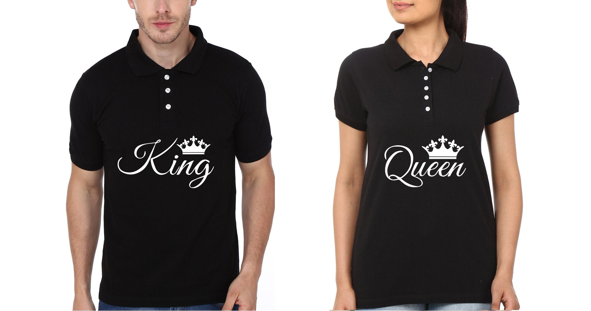 King Queen Couple Polo Half Sleeves T-Shirts -FunkyTees