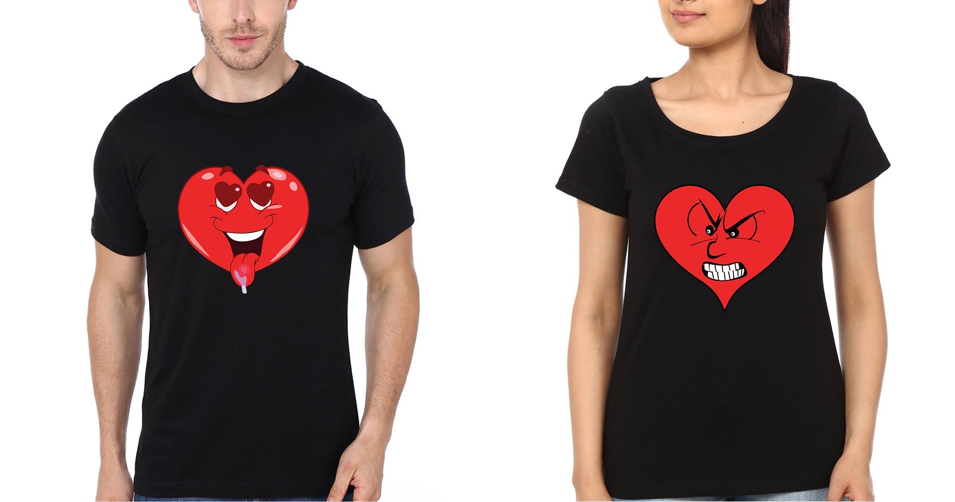 heart Couple Half Sleeves T-Shirts -FunkyTees