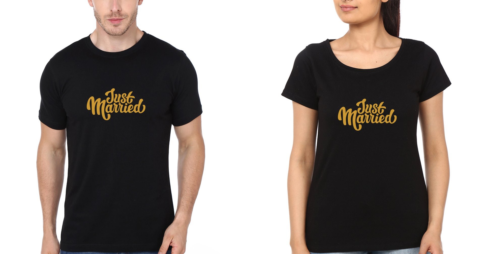 Just Married Couple Half Sleeves T-Shirts -FunkyTees