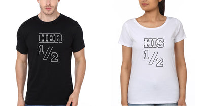 His Her Couple Half Sleeves T-Shirts -FunkyTees