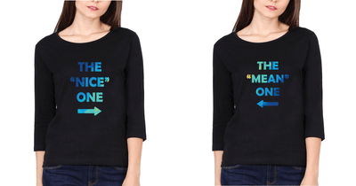Nice Mean Sister Sister Full Sleeves T-Shirts -FunkyTees