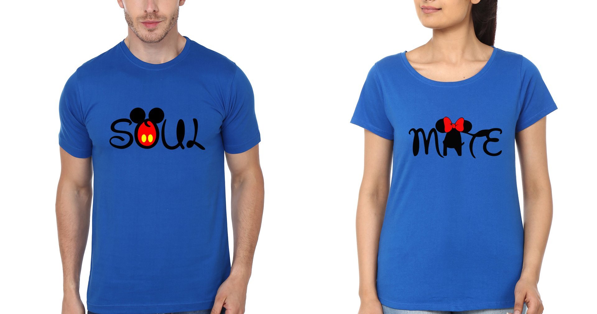 Disney Soul Mate Couple Half Sleeves T-Shirts -FunkyTees