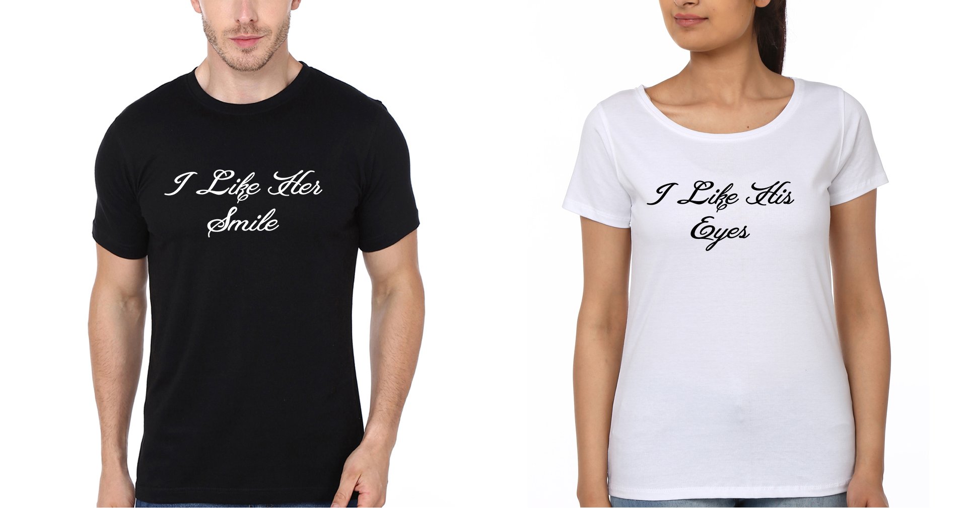 I Like Her Smile Couple Half Sleeves T-Shirts -FunkyTees