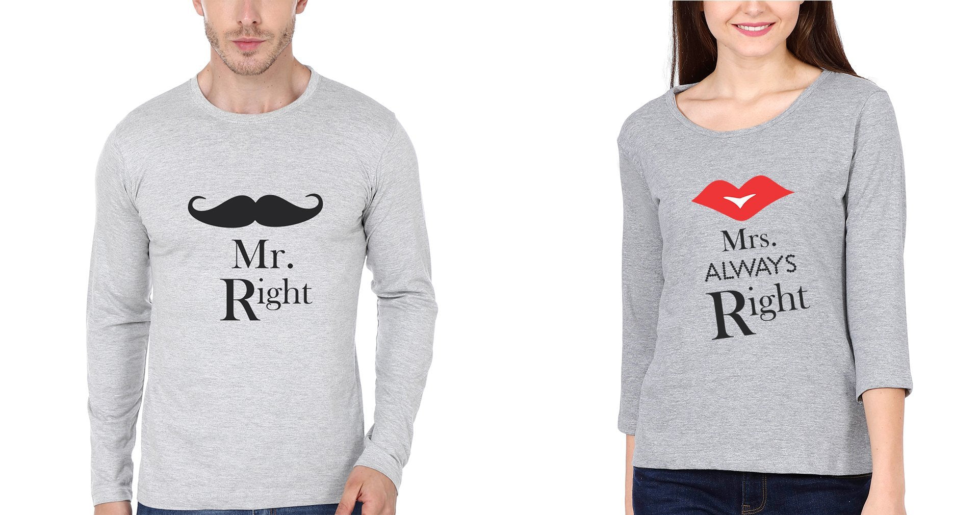 Mr.Right & Mrs. Always Right Couple Full Sleeves T-Shirts -FunkyTees