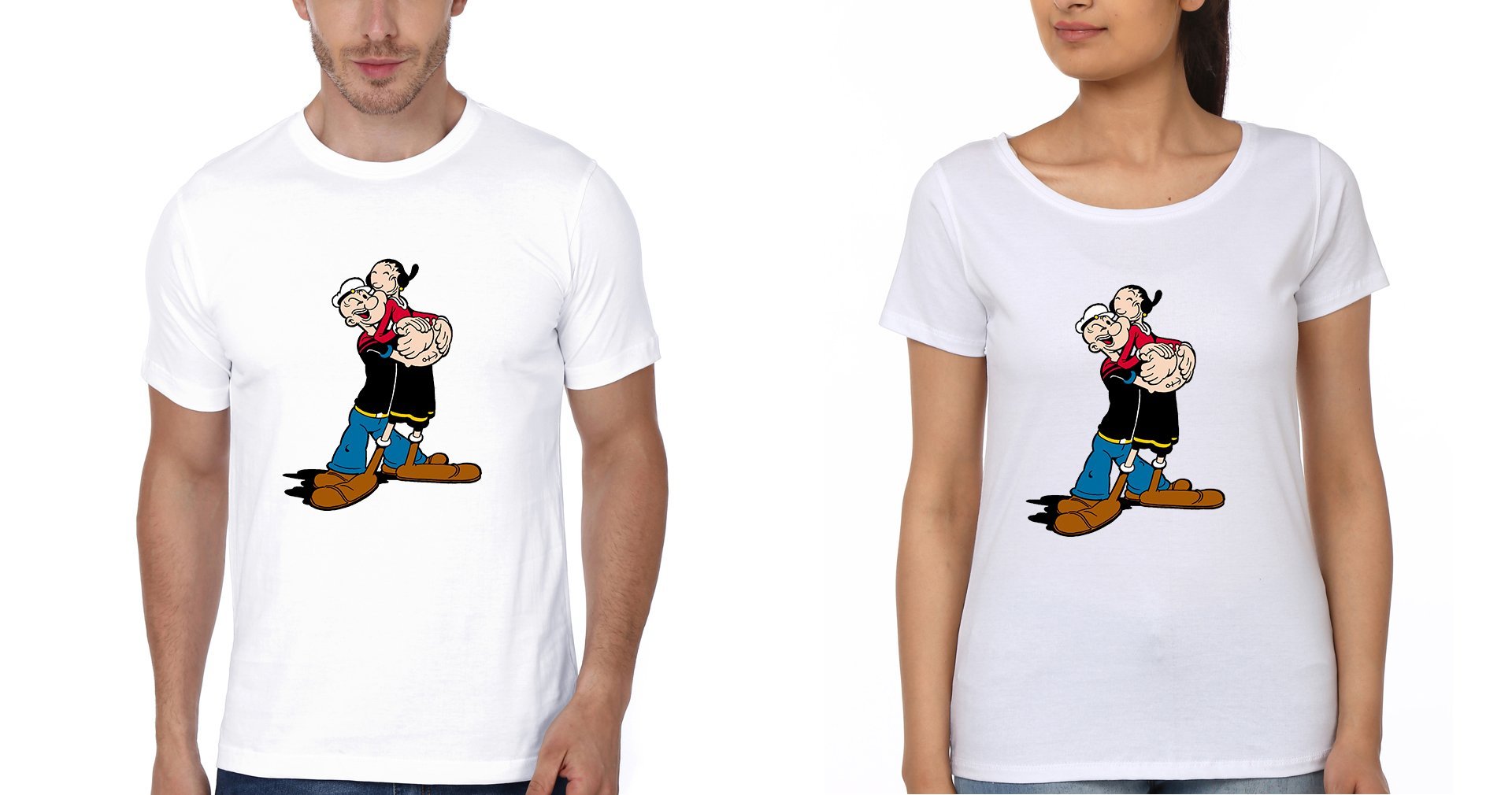 Popeye And Olive Couple Half Sleeves T-Shirts -FunkyTees