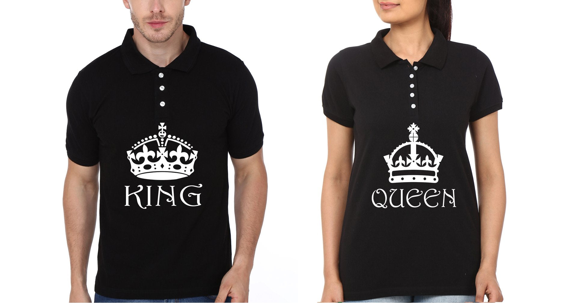 King Queen Couple Polo Half Sleeves T-Shirts -FunkyTees