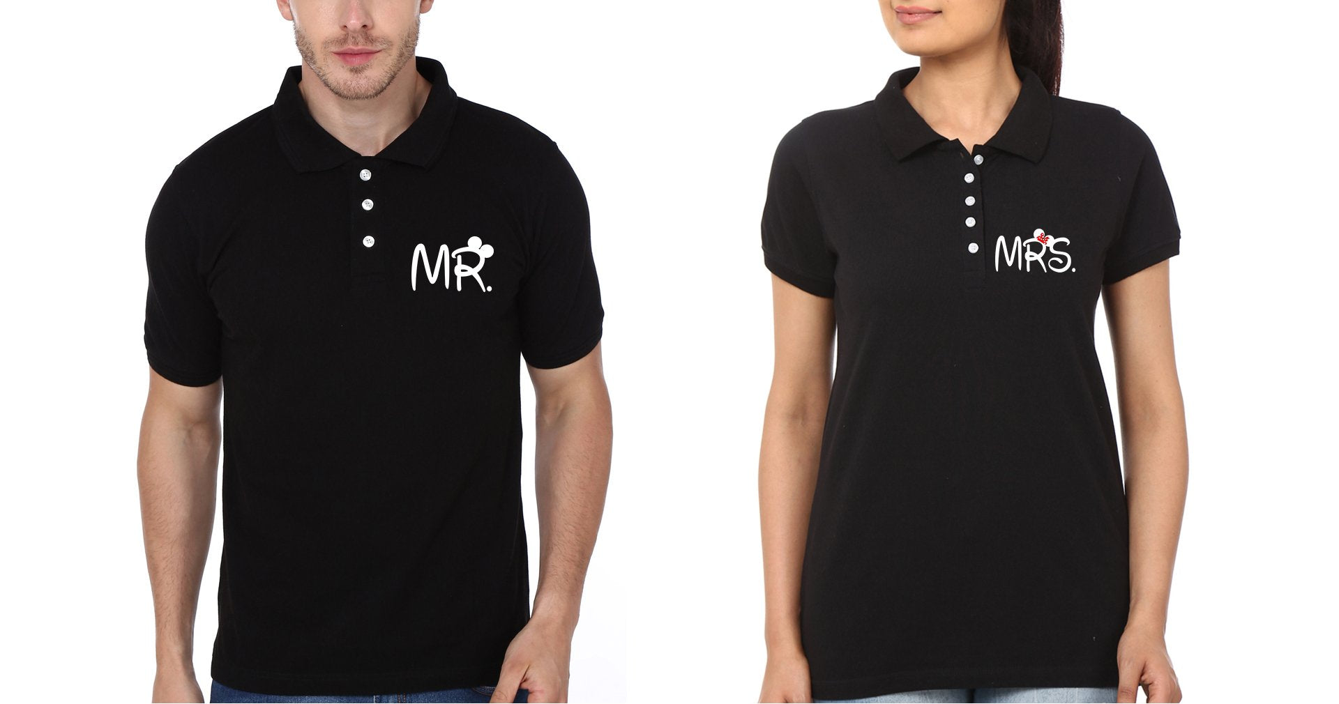 Pocket Mr. Mrs Couple Polo Half Sleeves T-Shirts -FunkyTees