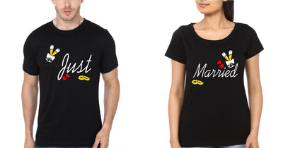 Just Married Couple Half Sleeves T-Shirts -FunkyTees