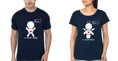Oh My devil Oh My Angel Couple Half Sleeves T-Shirts -FunkyTees