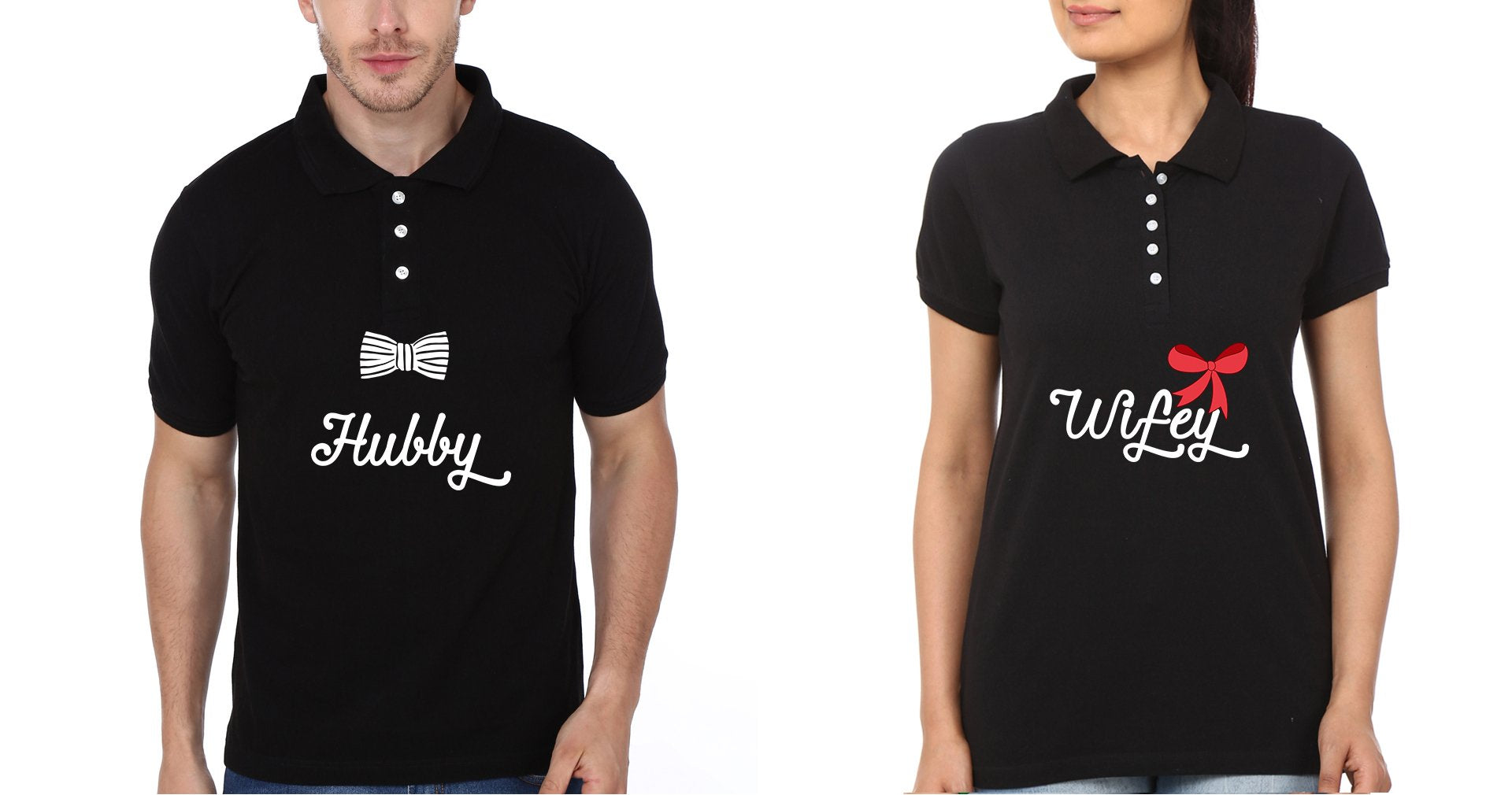 Hubby Wifey Couple Polo Half Sleeves T-Shirts -FunkyTees