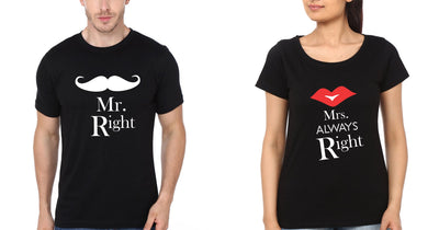 Mr.Right & Mrs. Always Right Couple Half Sleeves T-Shirts -FunkyTees