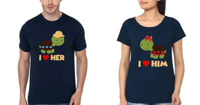 I Love Him I Love Her Couple Half Sleeves T-Shirts -FunkyTees
