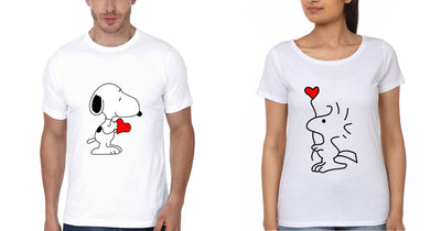 Snoopy Couple Half Sleeves T-Shirts -FunkyTees