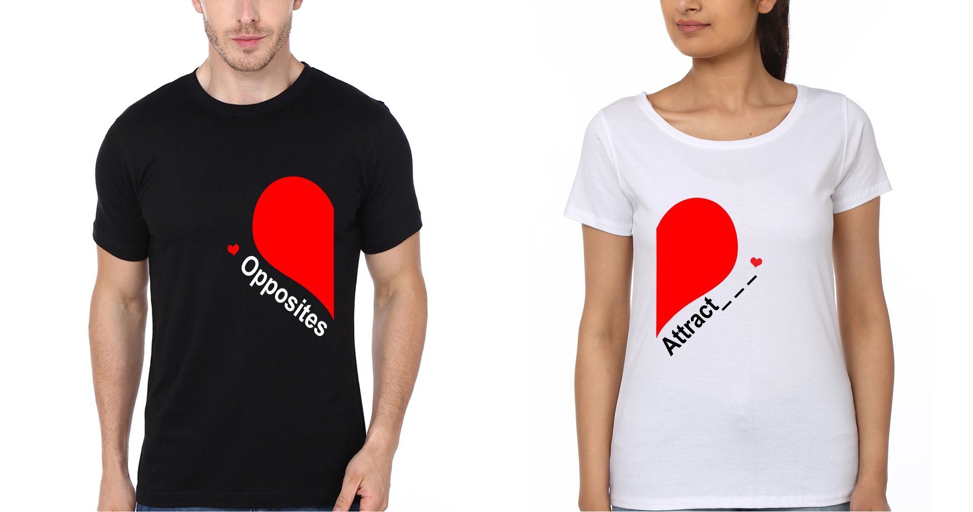 Opposities Attract Couple Half Sleeves T-Shirts -FunkyTees