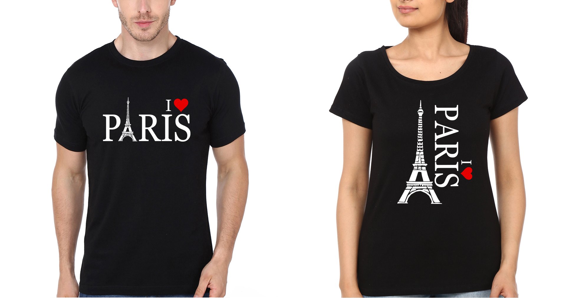 I Love Paris Couple Half Sleeves T-Shirts -FunkyTees