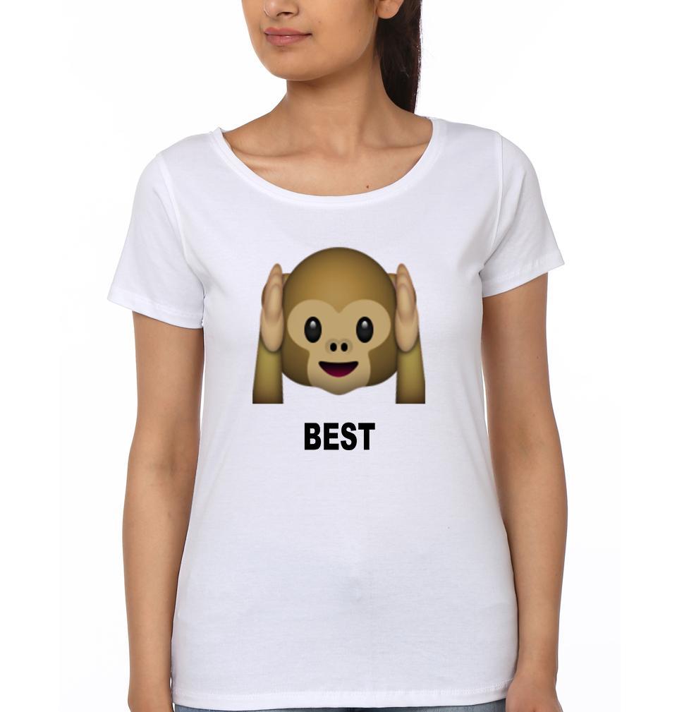 Monkey Emoji BFF Half Sleeves T-Shirts-FunkyTees