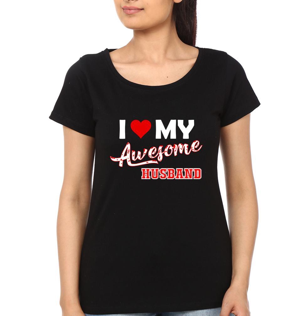 I Love My Awesome Husband Wife Couple Half Sleeves T-Shirts -FunkyTees
