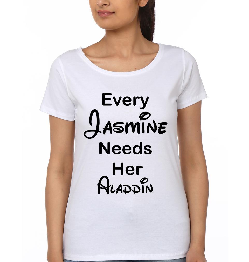Aladdin Jasmine Couple Half Sleeves T-Shirts -FunkyTees