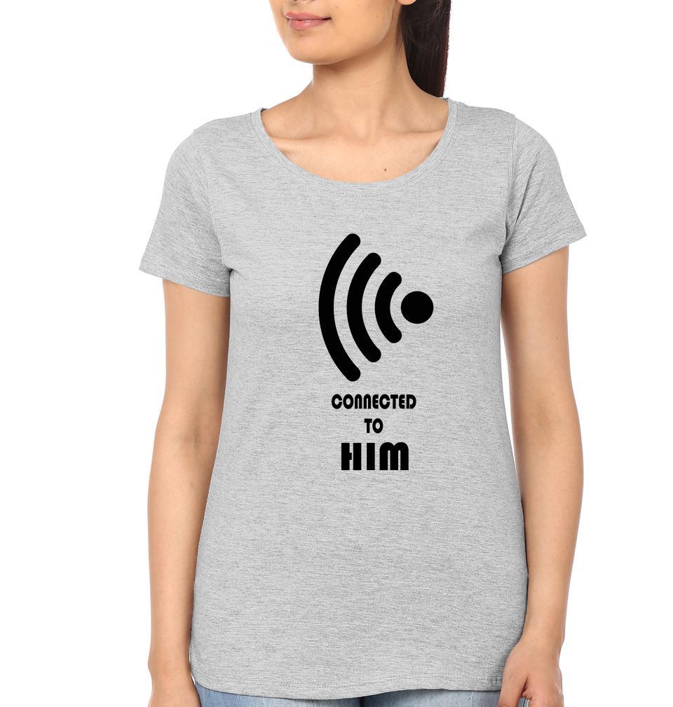 connected To Her Connected To him Couple Half Sleeves T-Shirts -FunkyTees