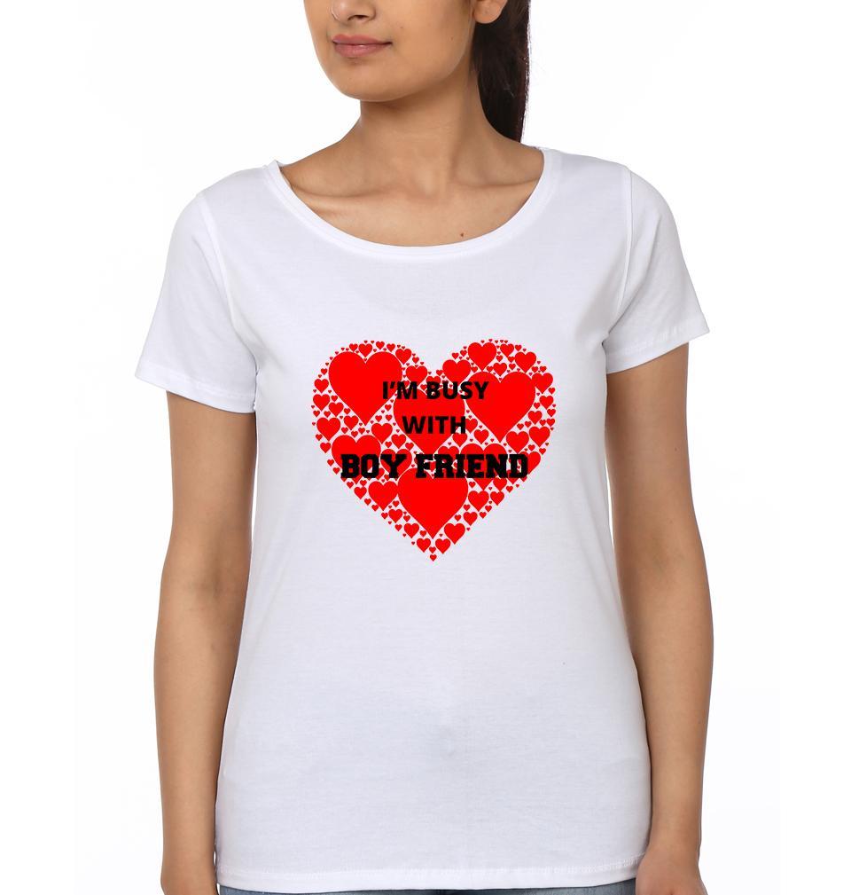 I'M Busy With BF I'M Bust with GF Couple Half Sleeves T-Shirts -FunkyTees
