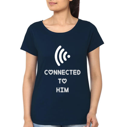 Connected To Her Him Couple Half Sleeves T-Shirts -FunkyTees