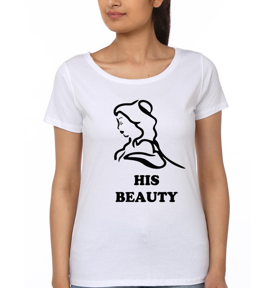 Her Beast His Beauty Couple Half Sleeves T-Shirts -FunkyTees