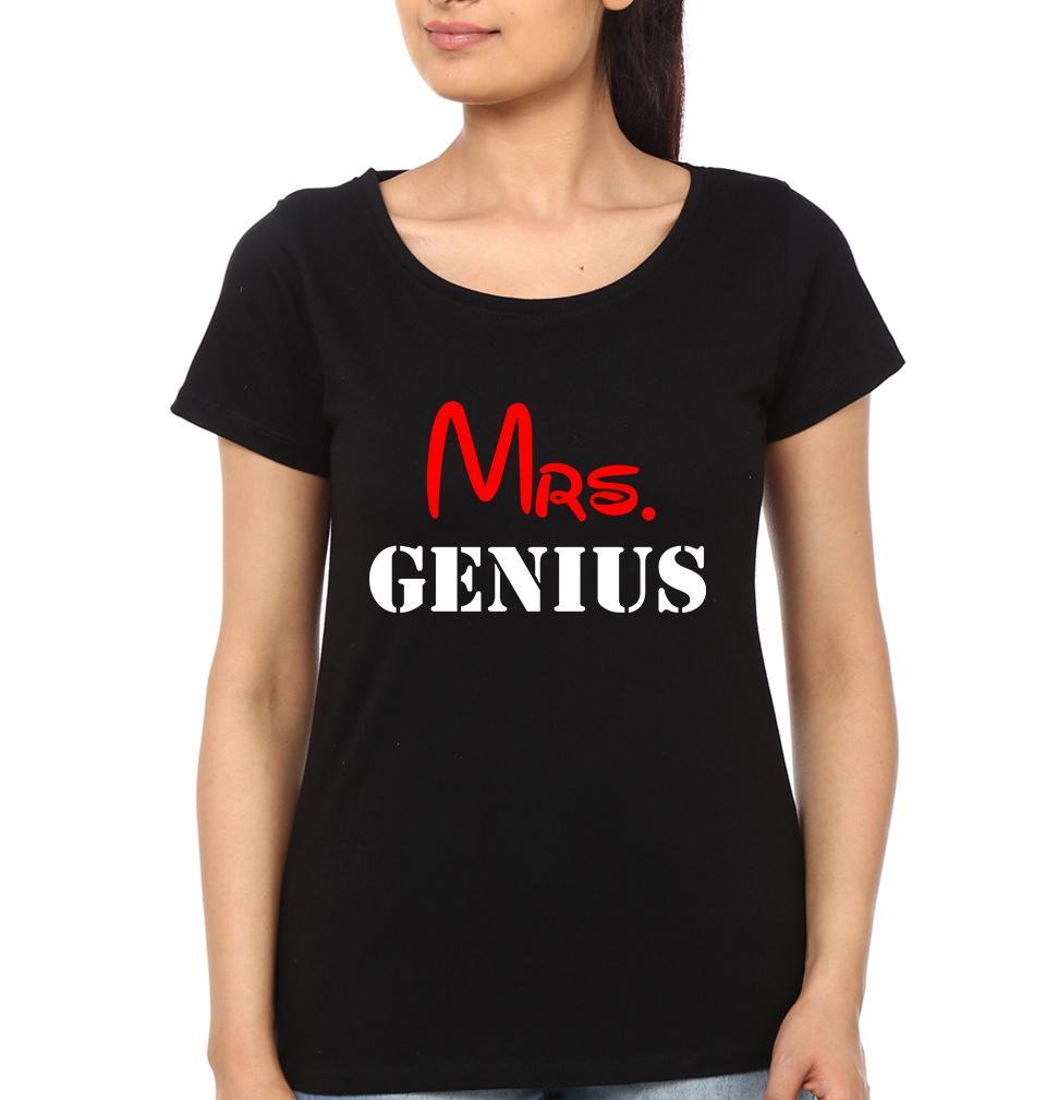 Mr. Psycho And Mrs. Genius Couple Half Sleeves T-Shirts -FunkyTees