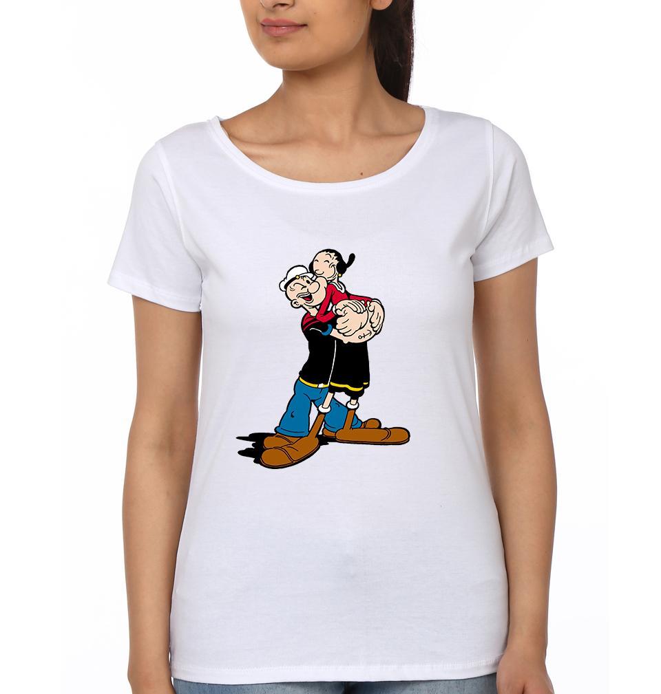Popeye And Olive Couple Half Sleeves T-Shirts -FunkyTees