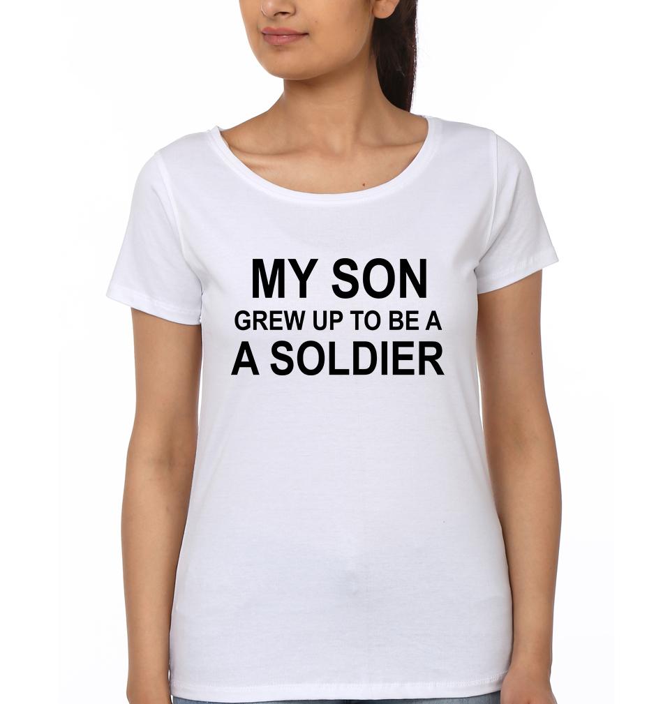 My Son Grew Up To be A soldier Born soildier Mother and Son Matching T-Shirt- FunkyTeesClub