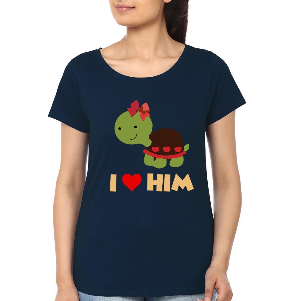 I Love Him I Love Her Couple Half Sleeves T-Shirts -FunkyTees
