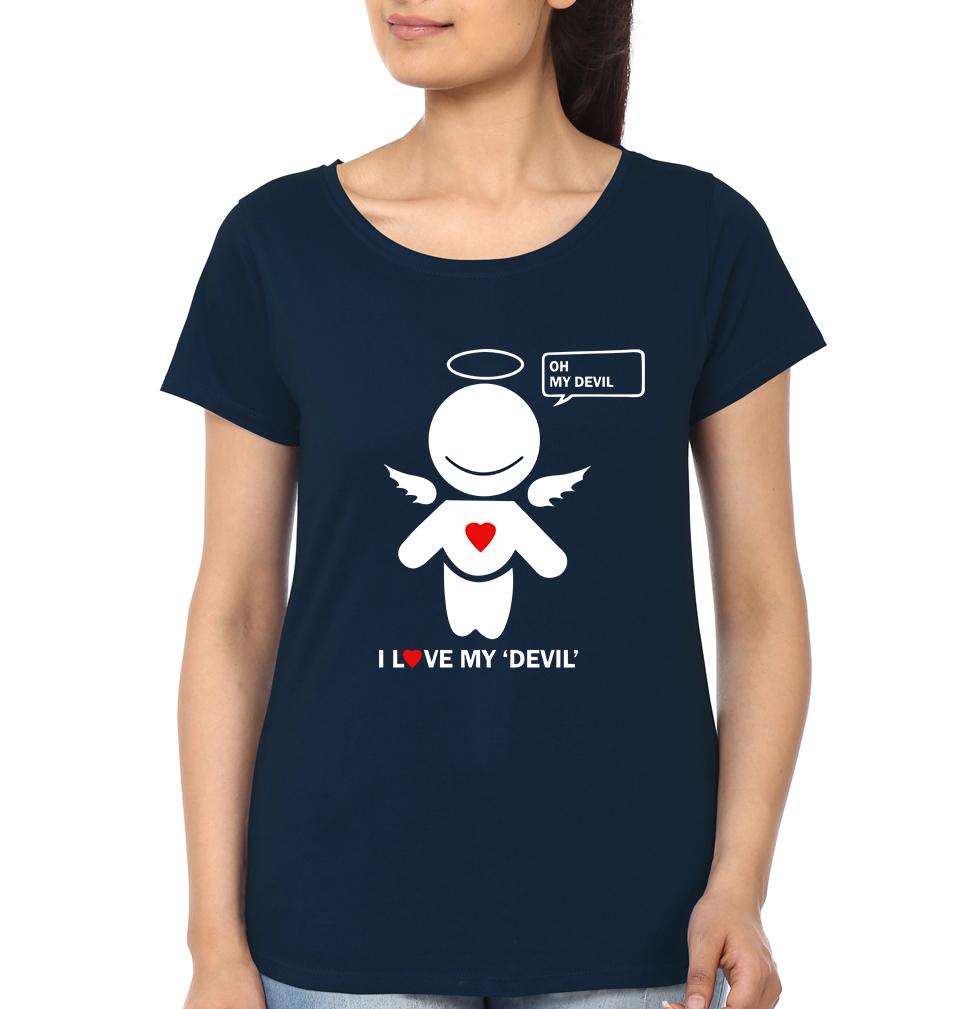 Oh My devil Oh My Angel Couple Half Sleeves T-Shirts -FunkyTees