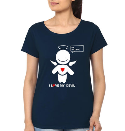 Oh My devil Oh My Angel Couple Half Sleeves T-Shirts -FunkyTees