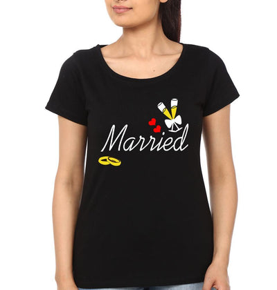 Just Married Couple Half Sleeves T-Shirts -FunkyTees