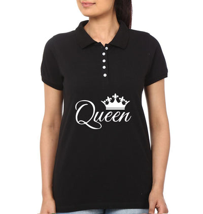 King Queen Couple Polo Half Sleeves T-Shirts -FunkyTees