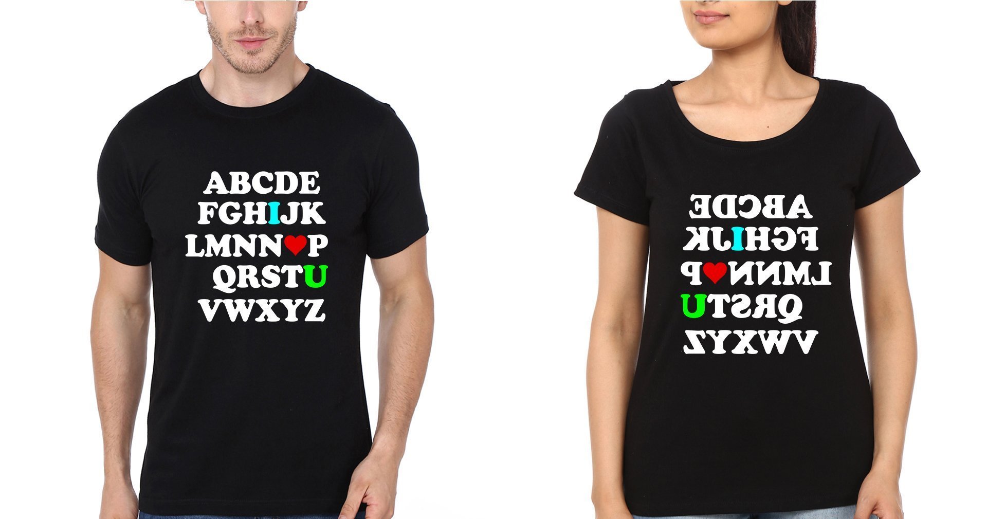 ABCDEFG Couple Half Sleeves T-Shirts -FunkyTees - Funky Tees Club