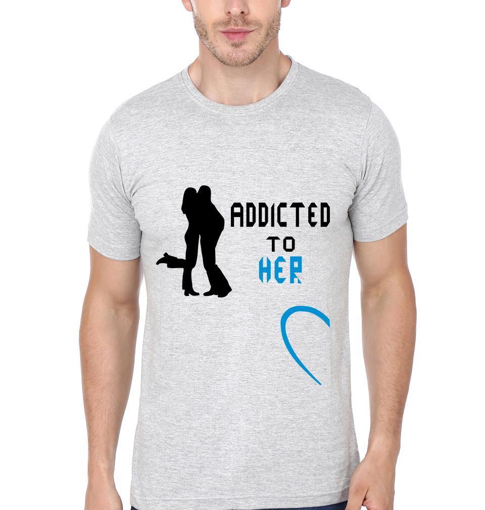 Addicted to Her Him Couple Half Sleeves T-Shirts -FunkyTees - Funky Tees Club