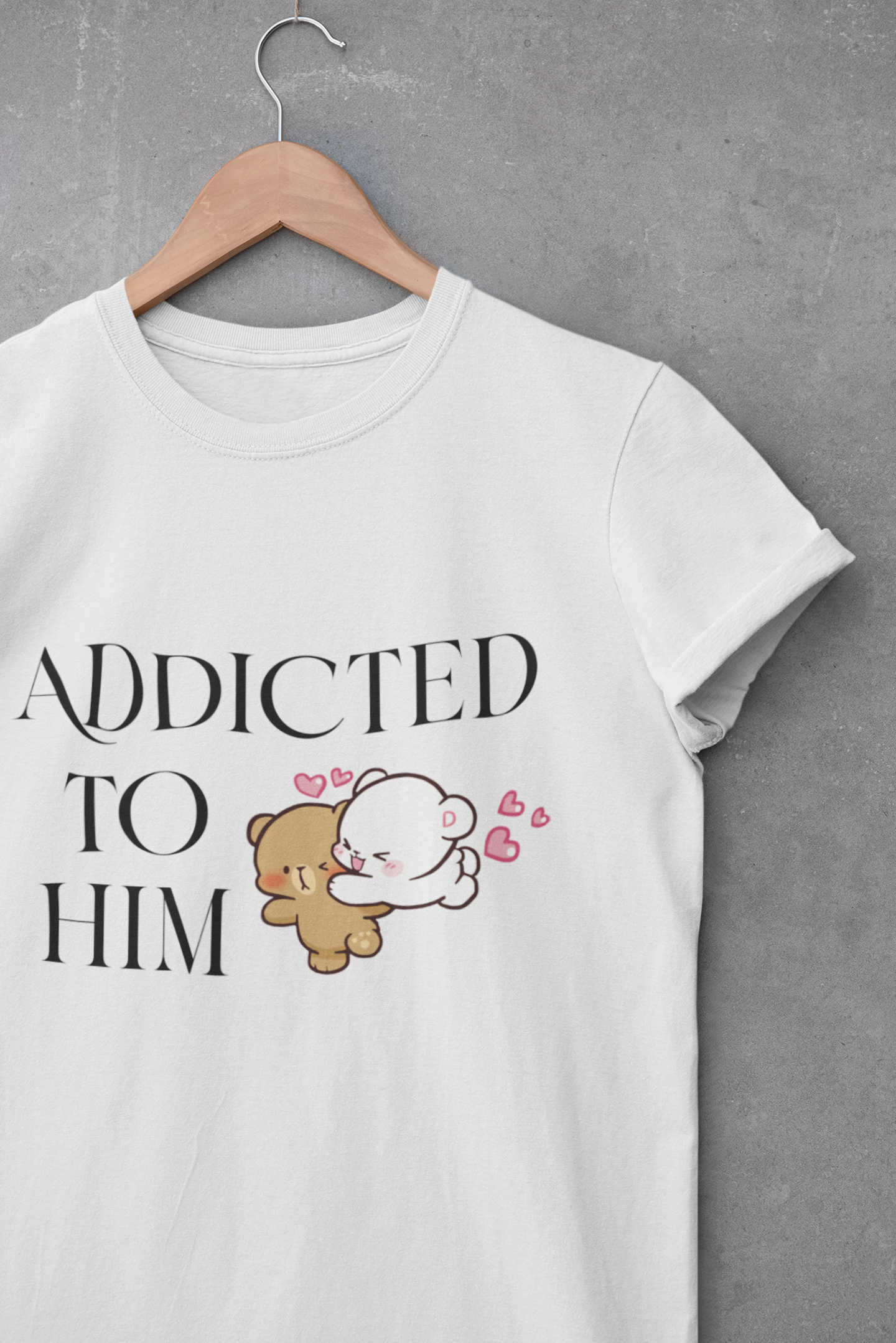 Addicted To Him Couple Half Sleeves T-Shirts -FunkyTeesClub