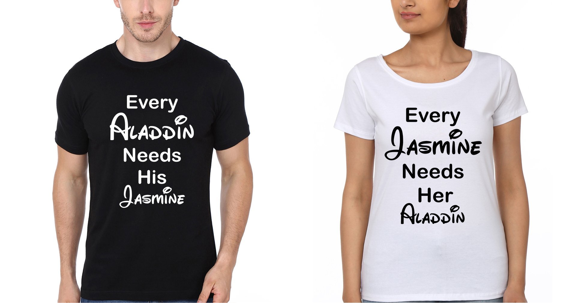 Aladdin Jasmine Couple Half Sleeves T-Shirts -FunkyTees - Funky Tees Club